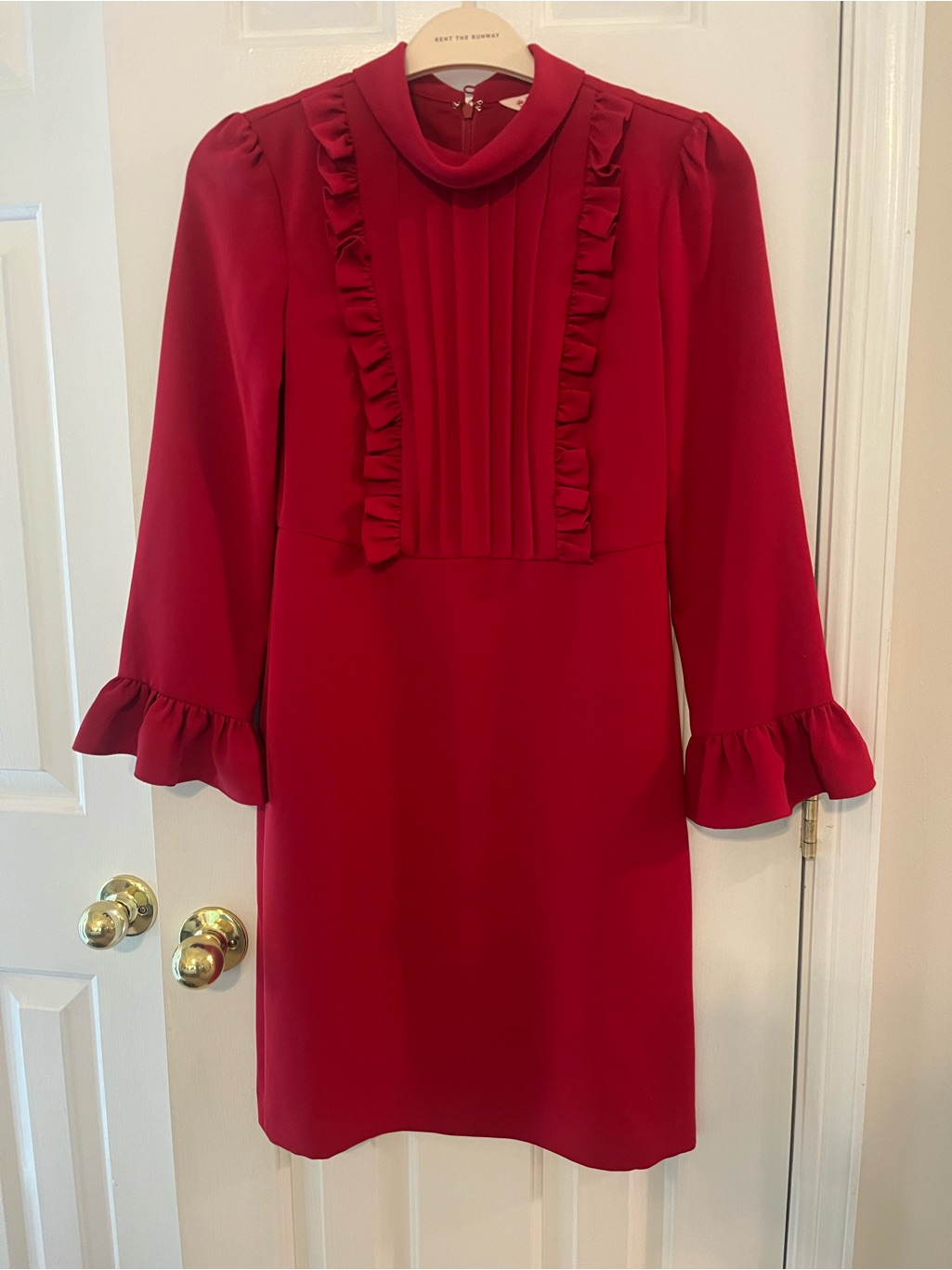 Red Ruffle-Trim Long Sleeve Dress